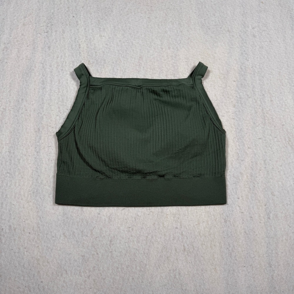 Aerie Ribbed Seamless Sports Bra Olive Green Square Neck XL